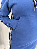 Тепле синє плаття в спортивному стилі з капюшоном із турецької тринитки на флісі батал, фото 6