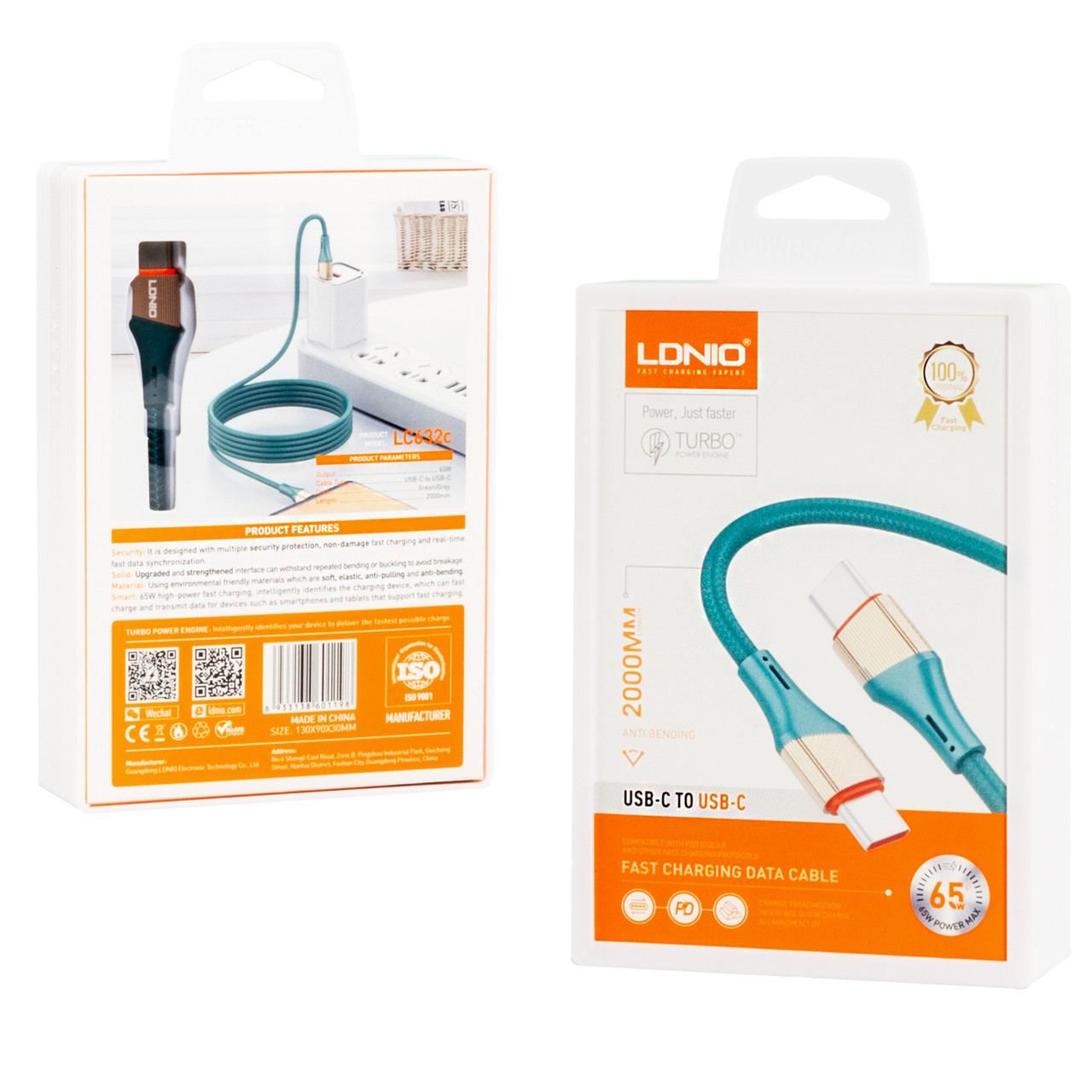 Кабель Type-C-Type-C LDNIO LC632C PD 65W 2м зелений