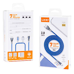 Кабель USB - Lightning LDNIO LS462 2.4A 2м LED сірий, фото 1