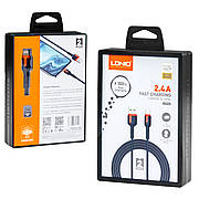 Кабель USB - Lightning LDNIO LS532 2.4A 2м чорно-червоний