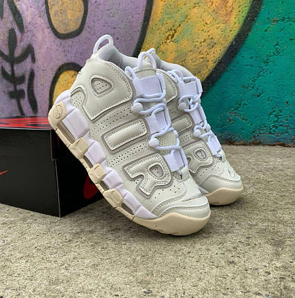 Жіночі Кросівки Nike Air More Uptempo Beige кеди Найк Аїр Аптемп бежеві шкіра унісекс, фото 1