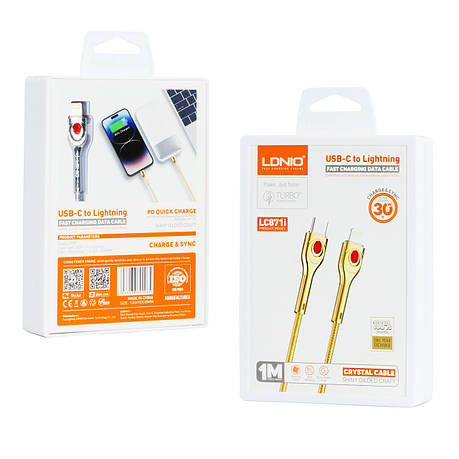 Кабель Type-C-Lightining LDNIO LC871I PD 30W 1м сріблястий, фото 1