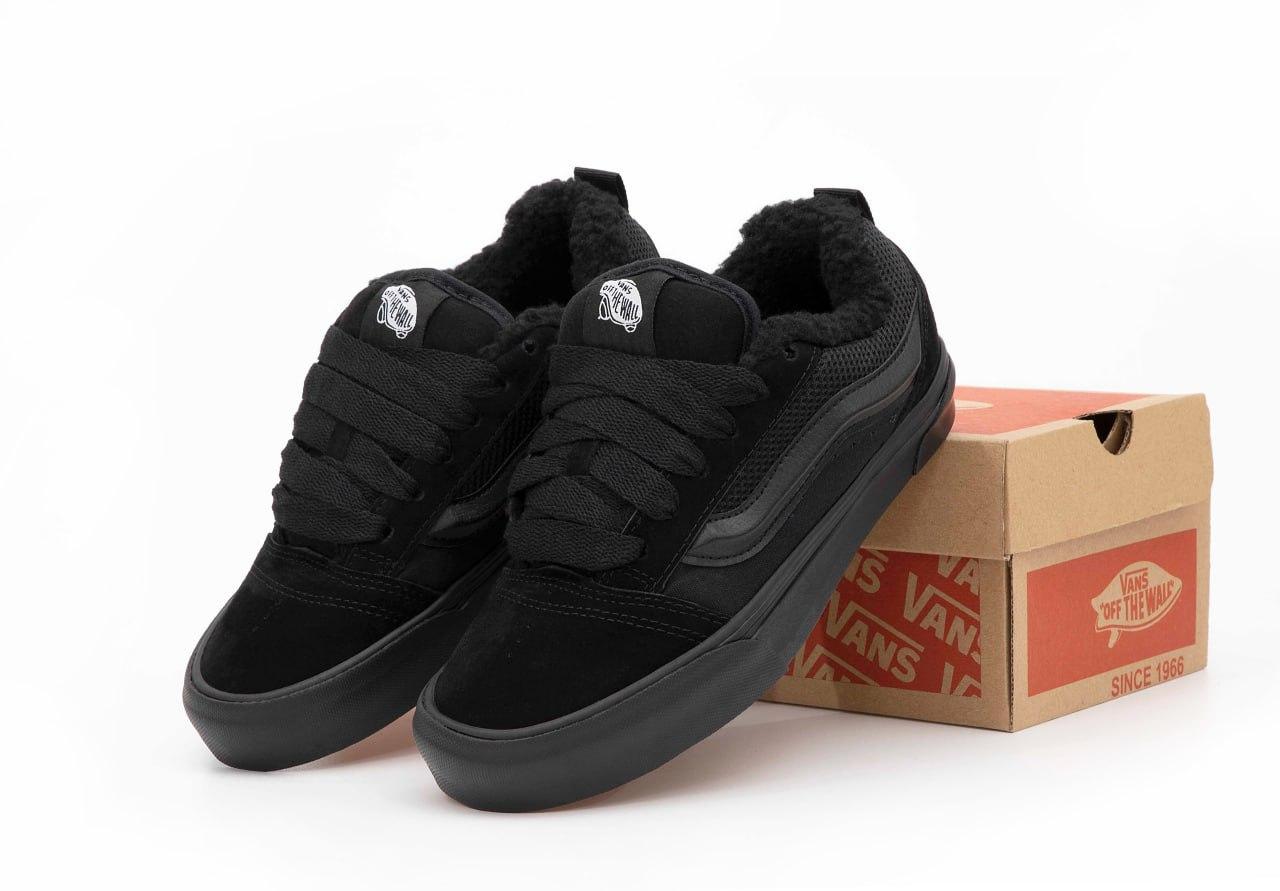 Зимові Кеди Vans Old Skool KNU Black Чорні Кросівки Ванс Олд Скул текстиль замш з хутром
