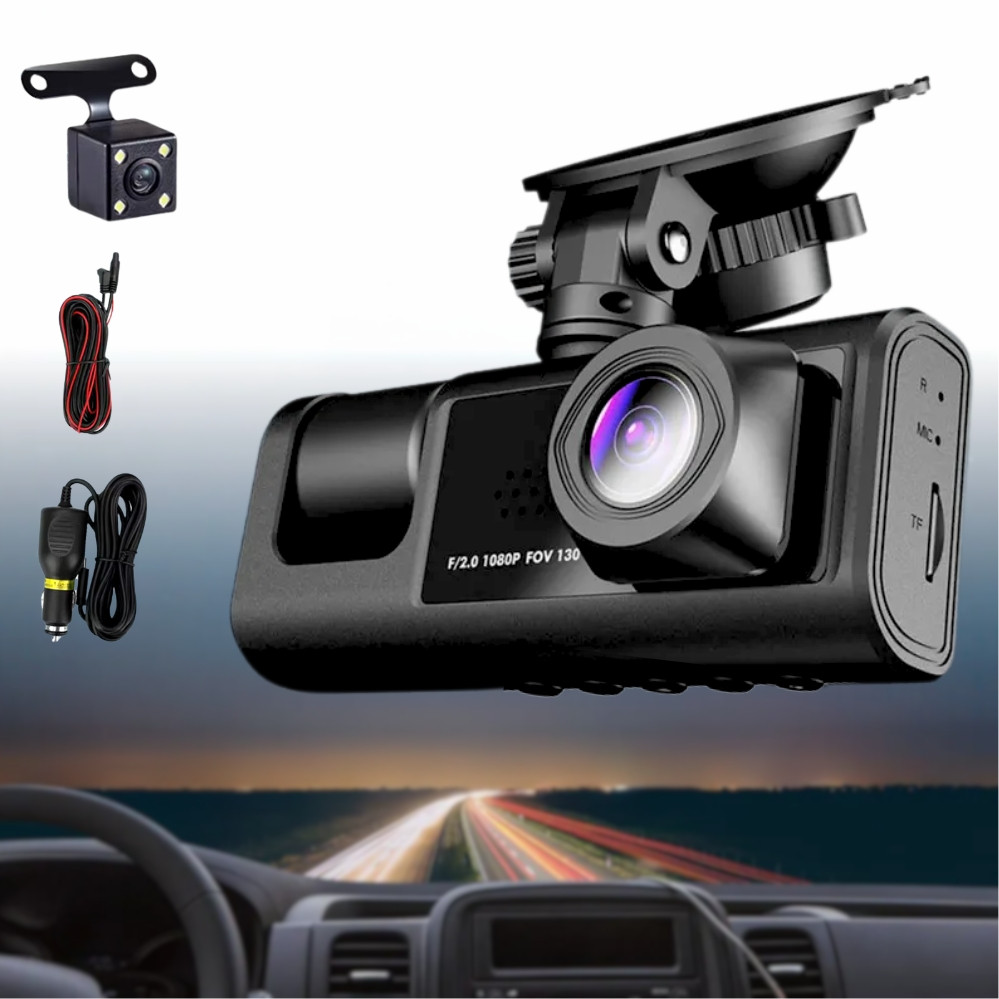 Відеореєстратор автомобільний з 3 камерами HD 1080P дисплеєм і зйомкою салону відео парковка