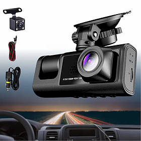 Відеореєстратор автомобільний з 3 камерами HD 1080P дисплеєм і зйомкою салону відео парковка