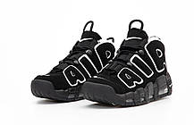 Зимові кросівки Nike Air More Uptempo Total Black Winter Fur Найк Аптемпо жіночі чорні замша з білим хутром, фото 5