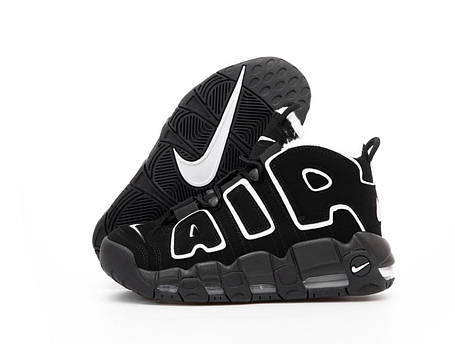 Зимові кросівки Nike Air More Uptempo Total Black Winter Fur Найк Аптемпо жіночі чорні замша з білим хутром, фото 1
