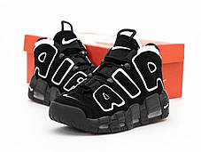 Зимові кросівки Nike Air More Uptempo Total Black Winter Fur Найк Аптемпо жіночі чорні замша з білим хутром, фото 4