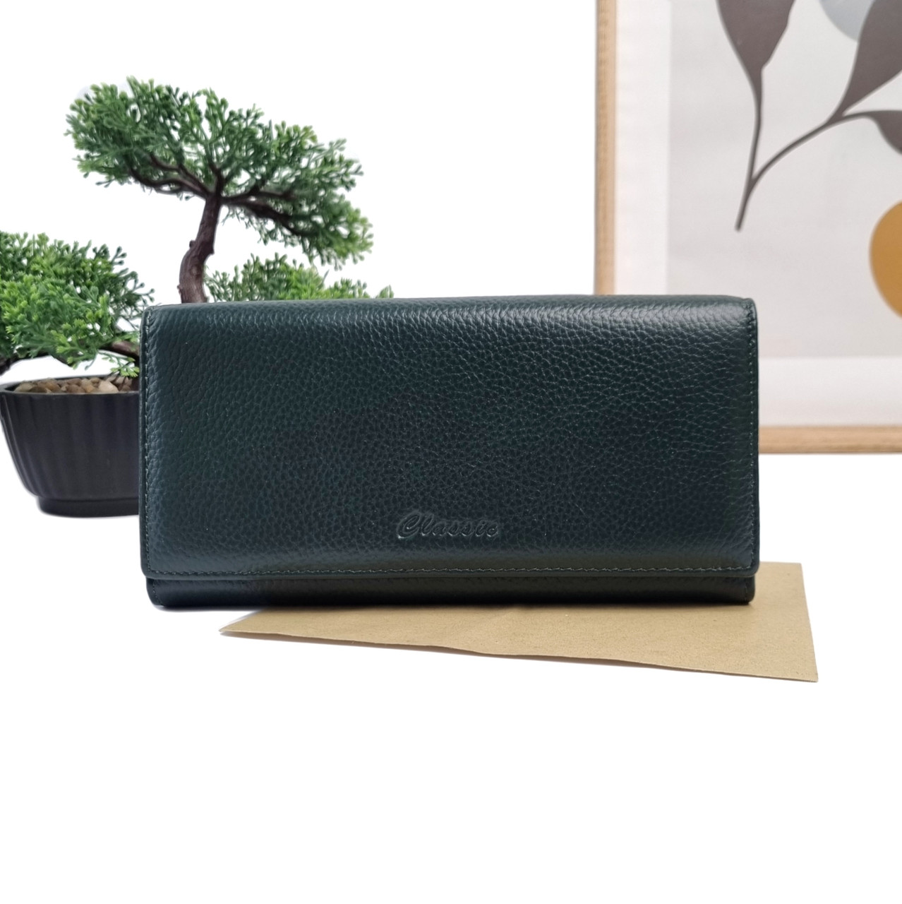 Жіночий горизонтальний гаманець із натуральної шкіри зелений Арт.2202-05142-10 green GENUINE LEATHER (54)