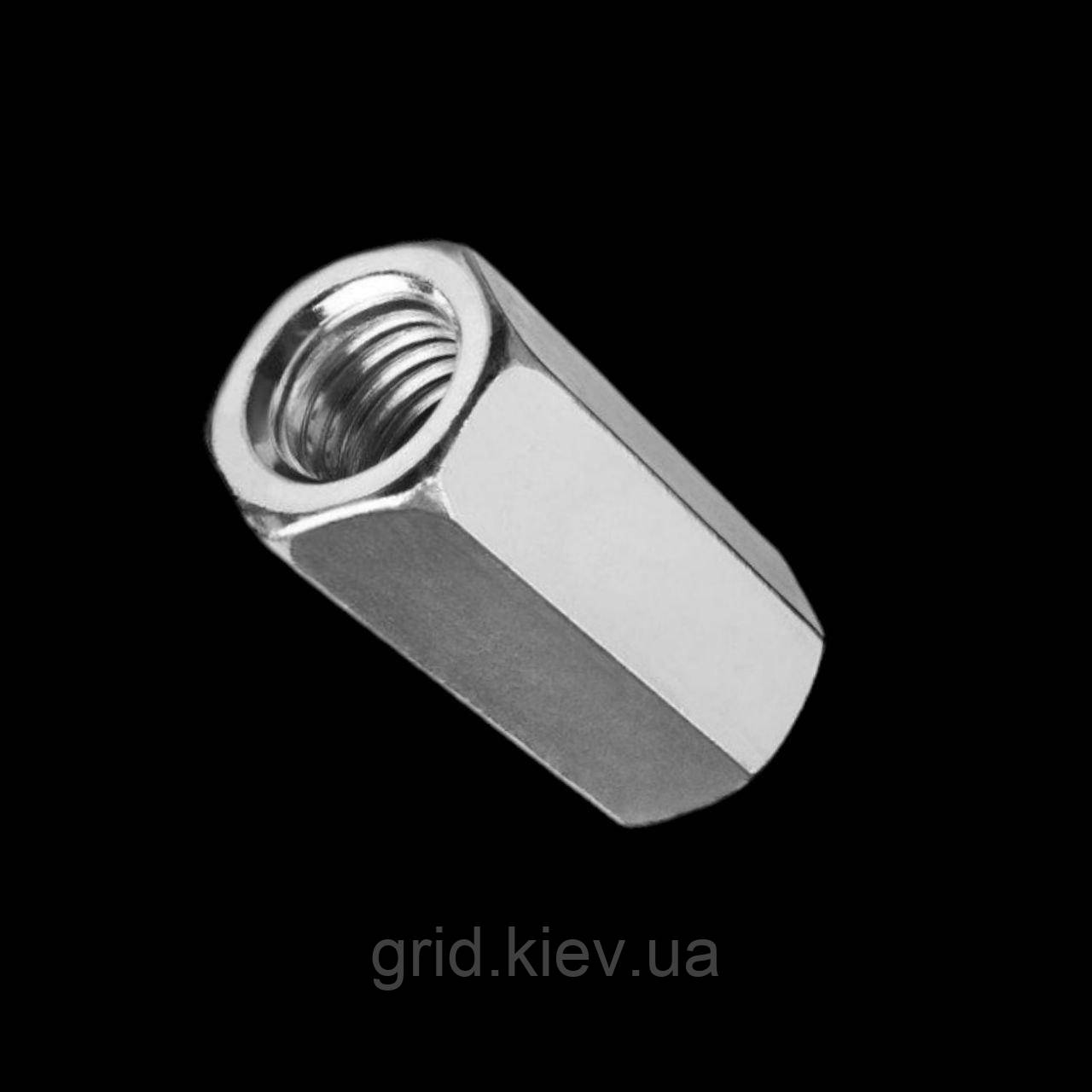 Гайка М16 подовжена 48 мм шестигранна ключ 24 з'єднувальна оцинкована 6гр цб сталева DIN 6334, фото 1