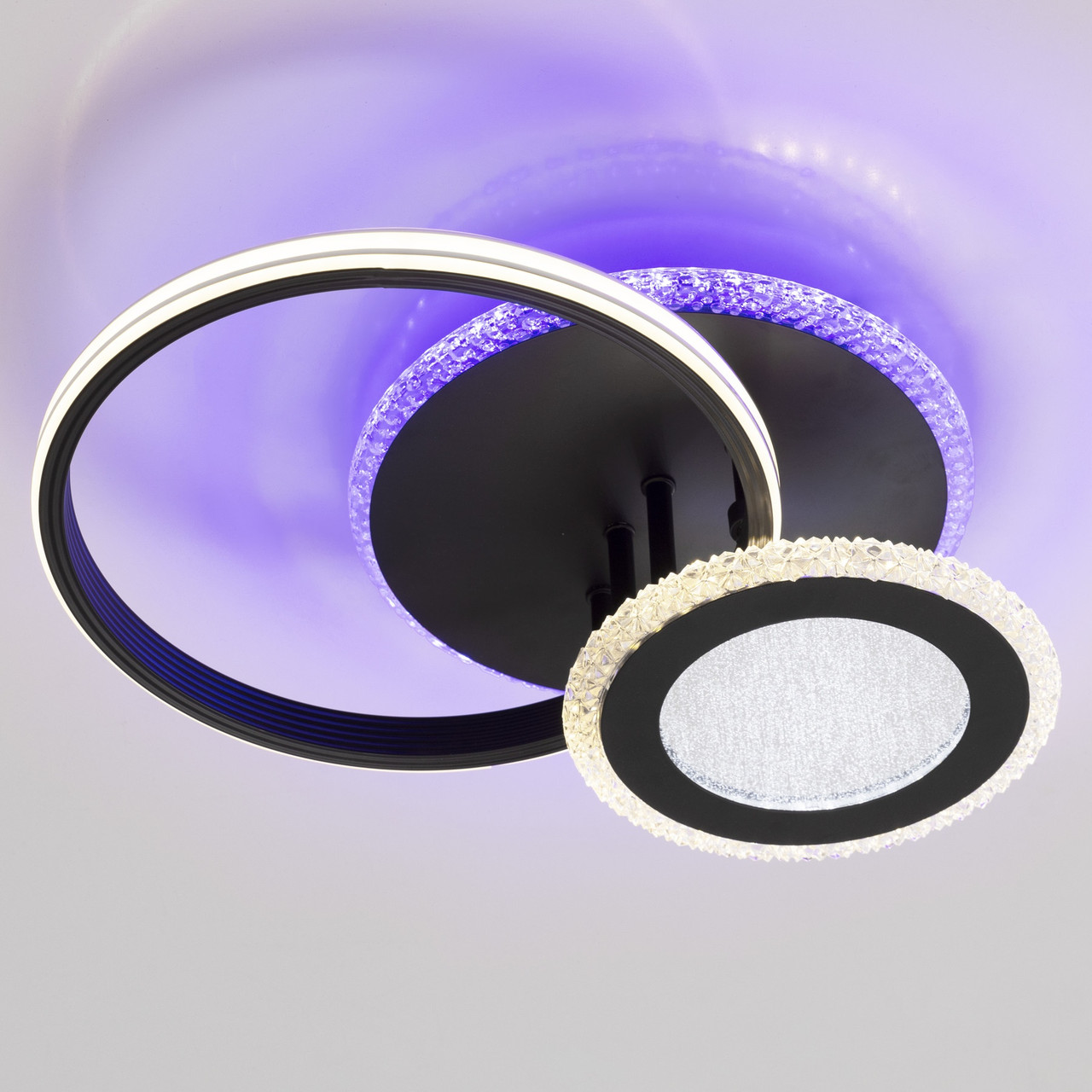 Світлодіодна Led-люстра з двома кільцями, чорна, до 15 м²