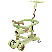 Самокат дитячий триколісний 4в1 з батьківською ручкою Scoot 02, колеса PU, бампер, авокадо