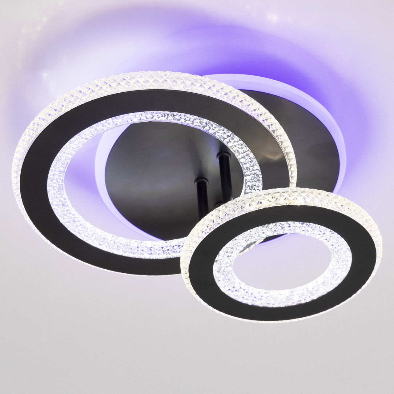 Чорна світлодіодна LED-люстра з подвійним кільцем та підсвічуванням, до 15 м², фото 1