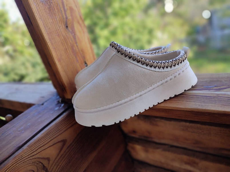 Угги сабо тапки БЕЖЕВЫЕ KHAKI на платформе без задника с утепленной стелькой женские зима, фото 1