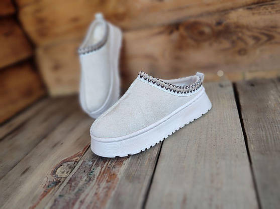 Угги сабо тапки БЕЖЕВЫЕ KHAKI на платформе без задника с утепленной стелькой женские зима, фото 4