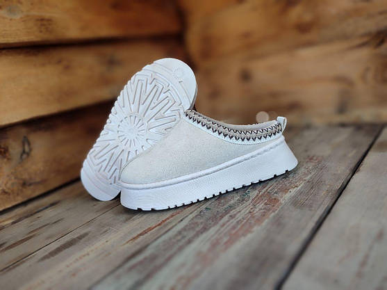 Угги сабо тапки БЕЖЕВЫЕ KHAKI на платформе без задника с утепленной стелькой женские зима, фото 5