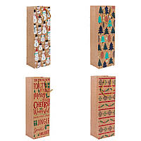 Подарунковий пакет 120х90х360 під пляшку "Новорічний" (кратно 4 шт)