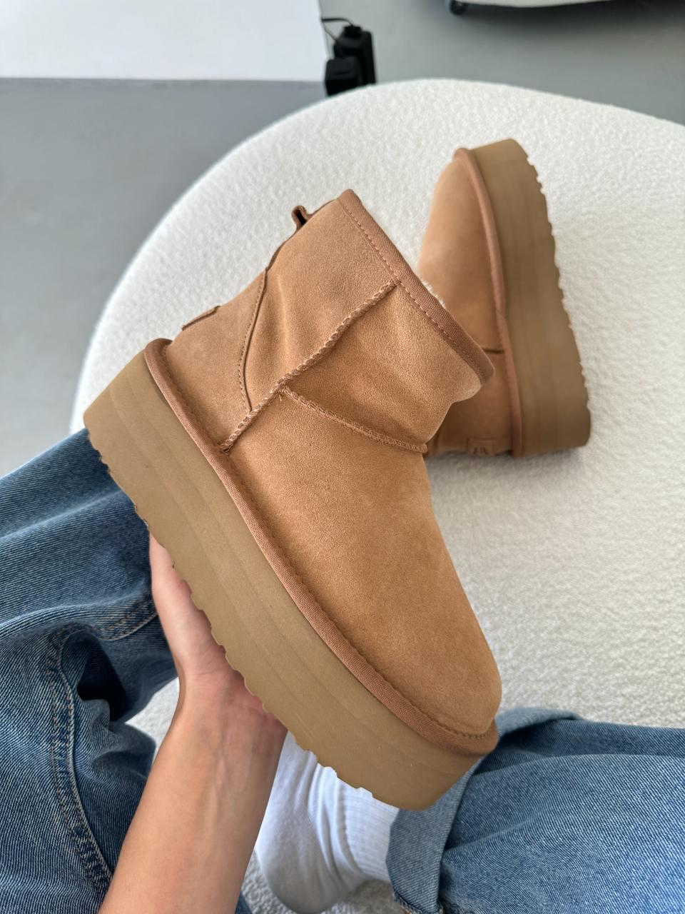 Зимові Жіночі Черевики UGG Mini Platform Chestnut | каштанові на платформі, розміри 36–41