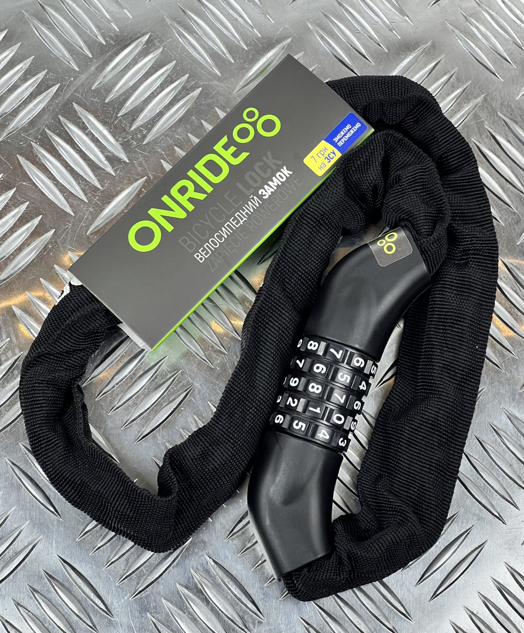 Замок на велосипед велозамок ONRIDE Tie Code 10 ланцюговий кодовий 4x1000 мм чорний, фото 1