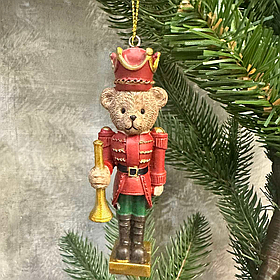 Декоративна підвіска Ведмедик Тедді страж 3.5*3.5*10.5см, колір - червоний із зеленим