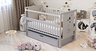 Дитяче ліжечко для новонароджених Ведмедик з маятником відкидною боковиною та шухлядою бук ліжко для немовлят