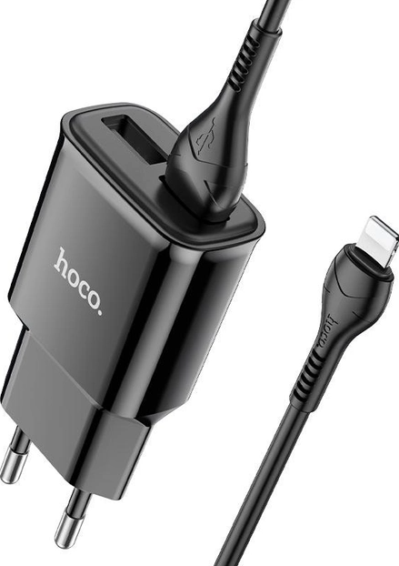 СЗУ блок Hoco C96A (1USB/ 2.1A) + кабель iPhone чорний, фото 1