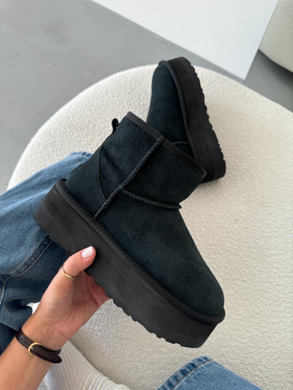 Зимові Жіночі Черевики UGG Mini Black Platform | чорні на платформі, розміри 36–41, фото 1