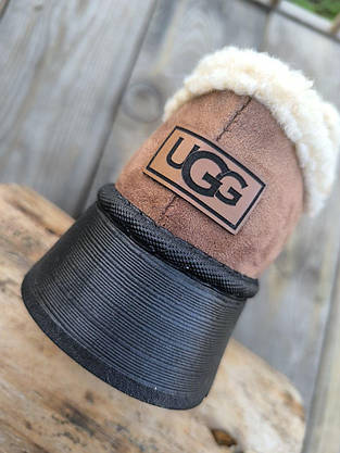 Уги-тапки UGG короткі CAMEL з ремінцем на високій підошві з утепленою устілкою жіночі, фото 4
