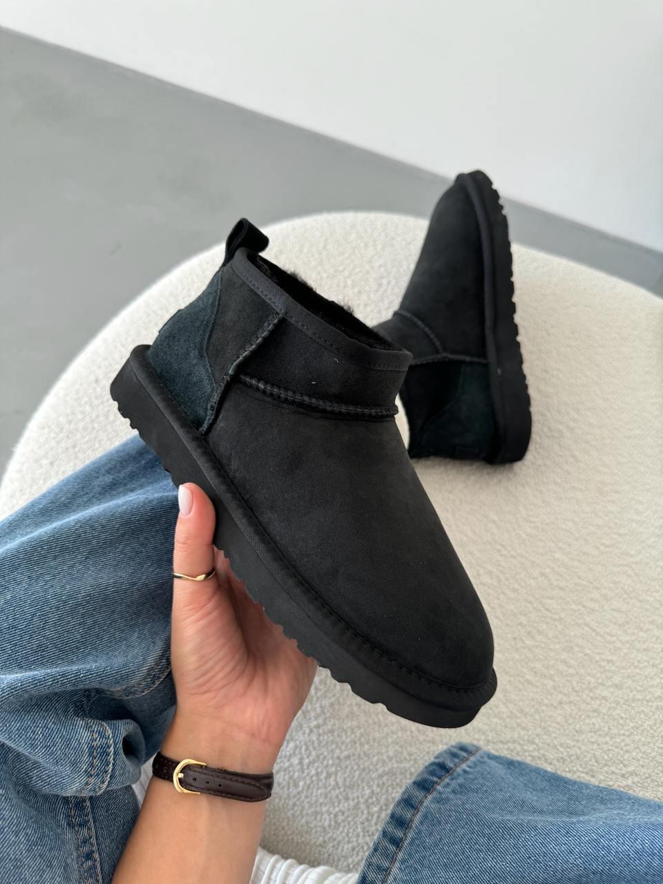 Зимові Жіночі Черевики UGG Ultra Mini Black | чорні укорочені, розміри 36–41