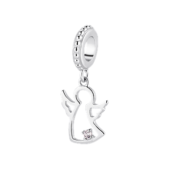 Підвіс срібний розділювач на браслет Янгол з білим фіанітом всередині