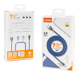 Кабель USB - Type-C LDNIO LS462 2.4A 2м LED сірий, фото 1