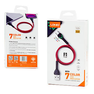 Кабель USB - Type-C LDNIO LS482 2.4A 2м LED червоний, фото 1