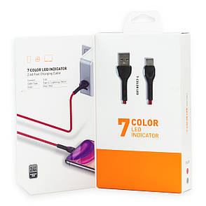 Кабель USB - Type-C LDNIO LS482 2.4A 2м LED червоний, фото 3