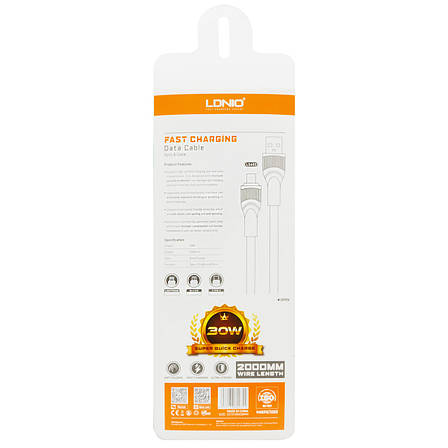 Кабель USB - Type-C LDNIO LS602 30W 2м червоно-білий, фото 3
