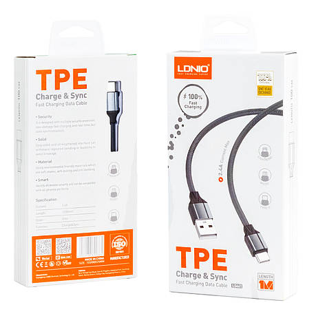 Кабель USB - Type-C LDNIO LS441 2.4A 1м сірий, фото 1