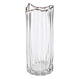 Декоративна скляна ваза для квітів, 10 x 10 x 24,5 см з золотою окантовкою.