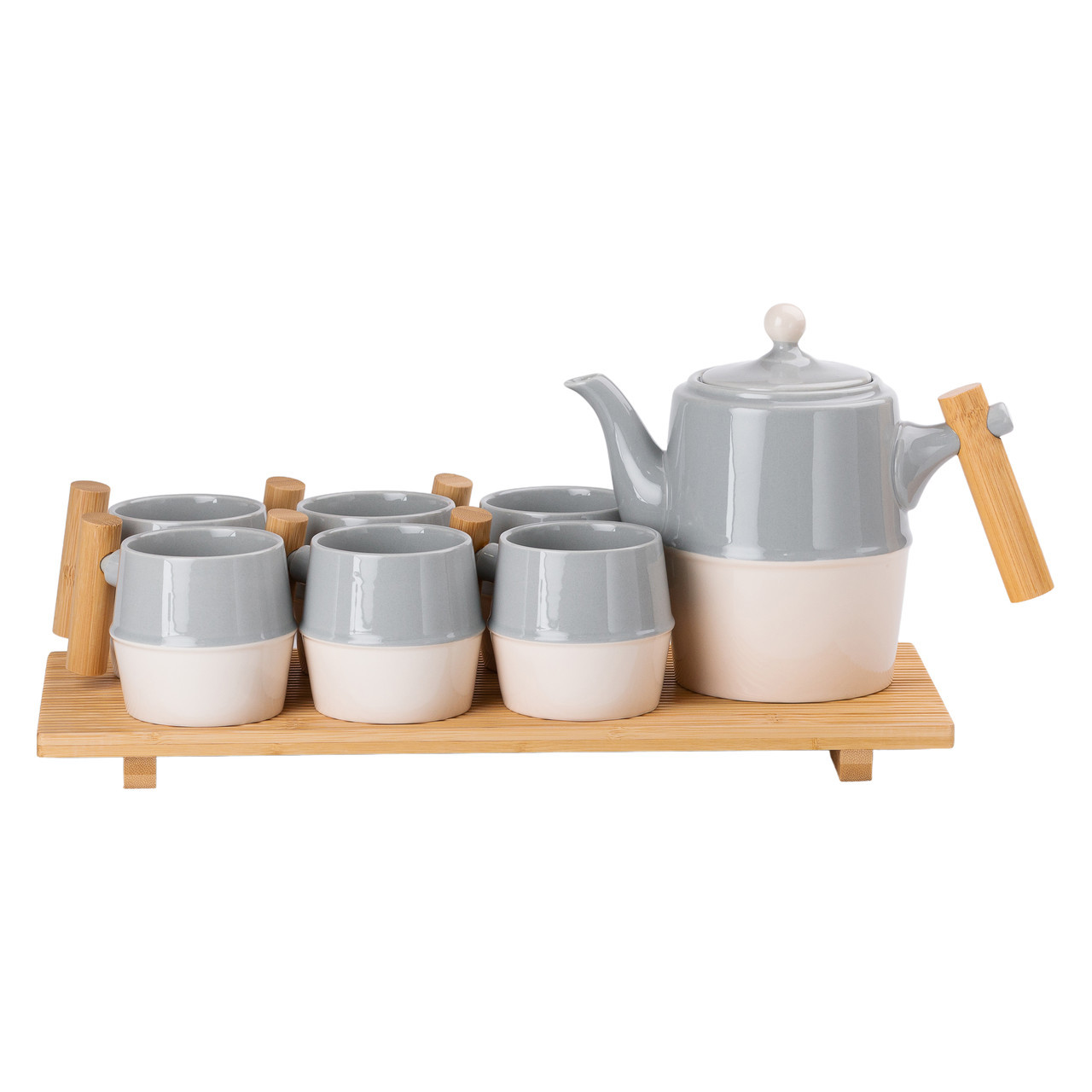 Чайний сервіз на 6 персон з бамбуковою підставкою сірий, фото 1