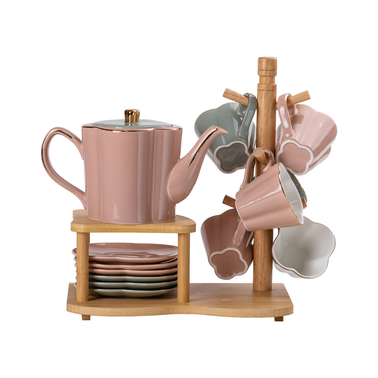 Чайний сервіз на 6 персон з бамбуковою підставкою, фото 1
