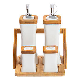 Набір для спецій керамічний 4 предмети на бамбуковій підставці
