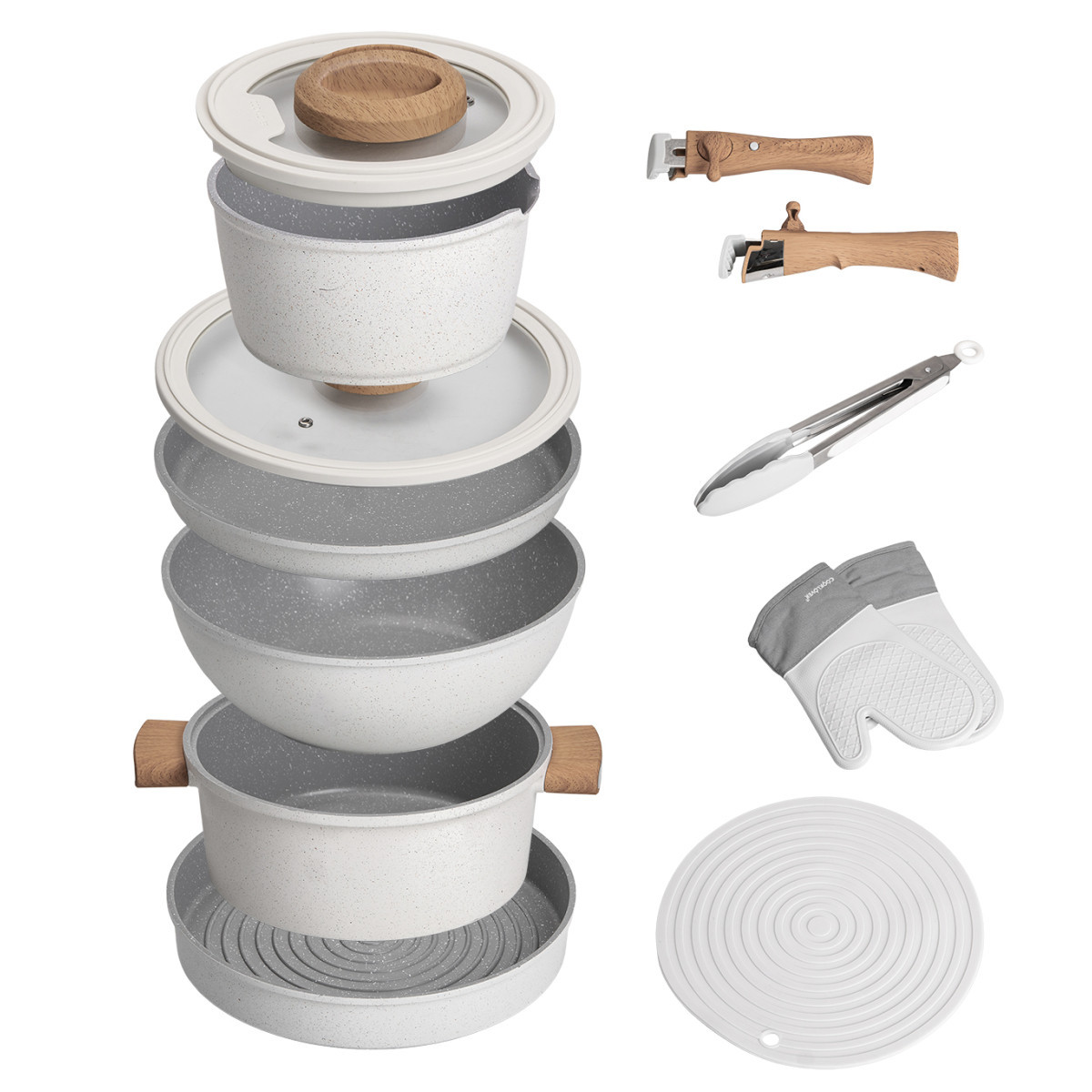 MGC Набір алюмінієвого посуду з антипригарним покриттям 11 предметів білий, фото 1