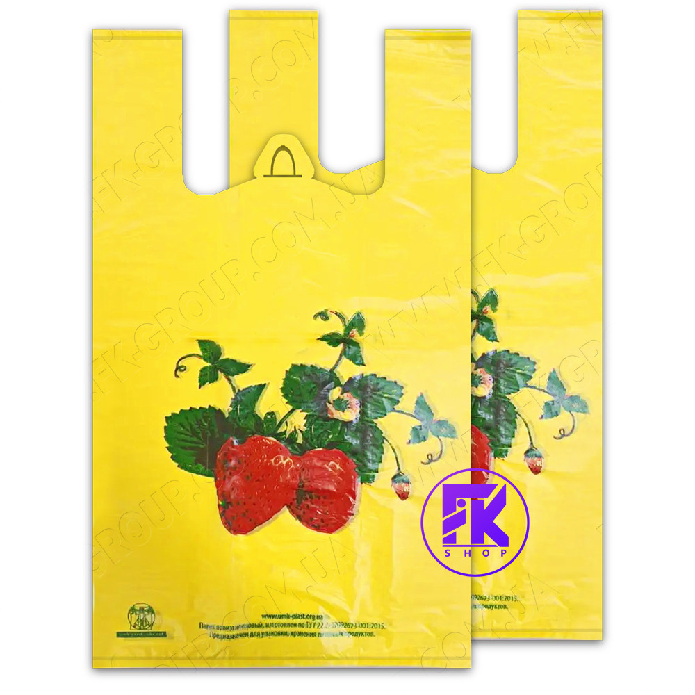 Пакети Майка Полуниця 30x51 см Жовті, 35 мкм 100 шт, фото 1