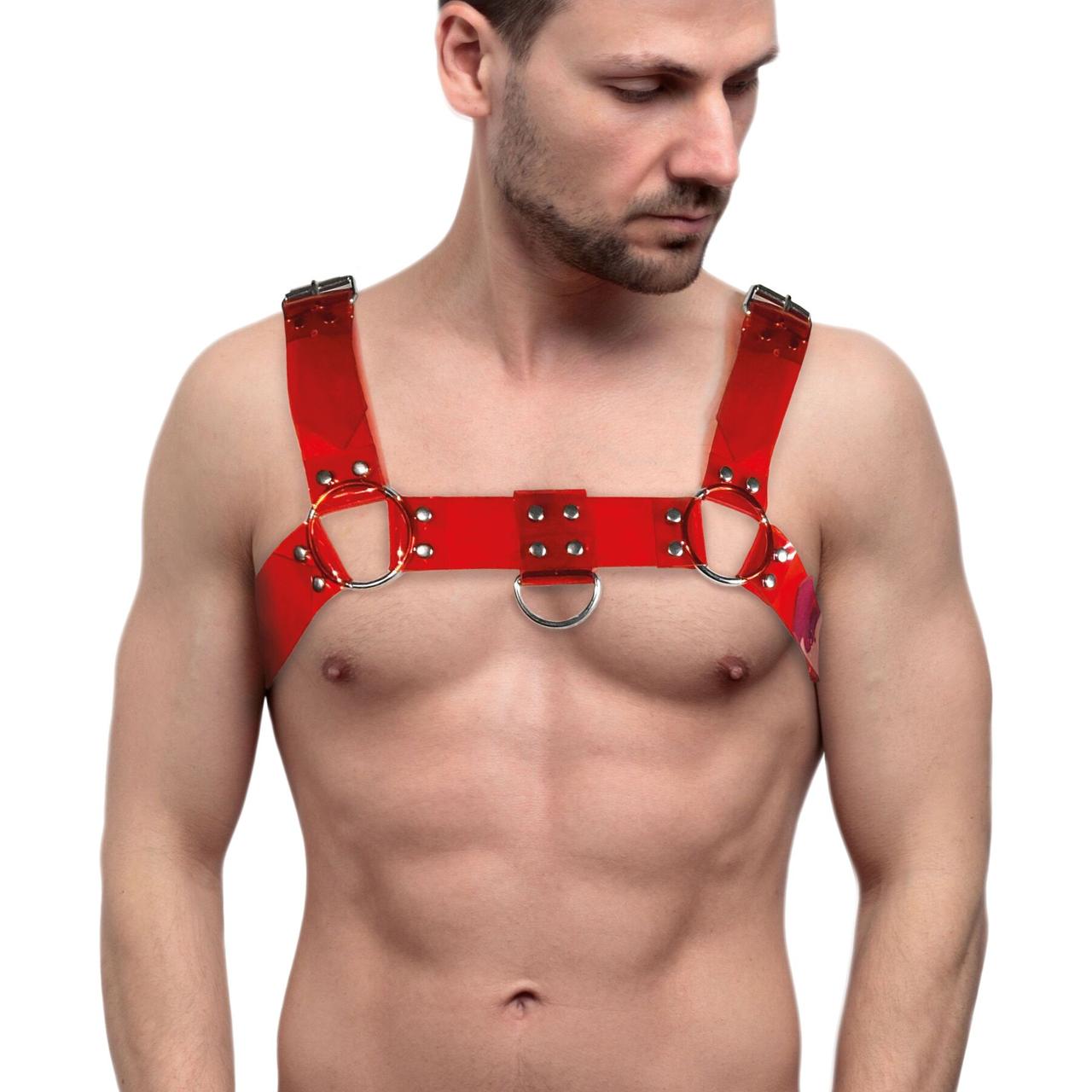 Чоловіча портупея на груди Feral Feelings - Bulldog Harness Red Trasparent, фото 1