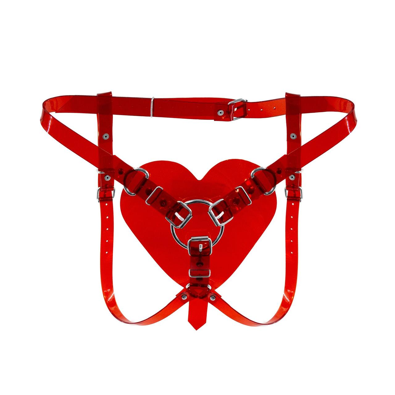 Трусики Серце для страпону Feral Feelings - Hearts Strap-on Belt Red Trasparent, фото 1