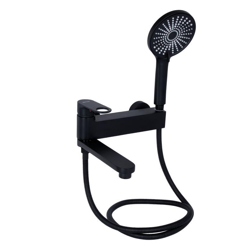 Змішувач для ванни Qtap Jay з поворотним виливом (з душовим гарнітуром) QTJAY260BLM45548 Black Matt, фото 1