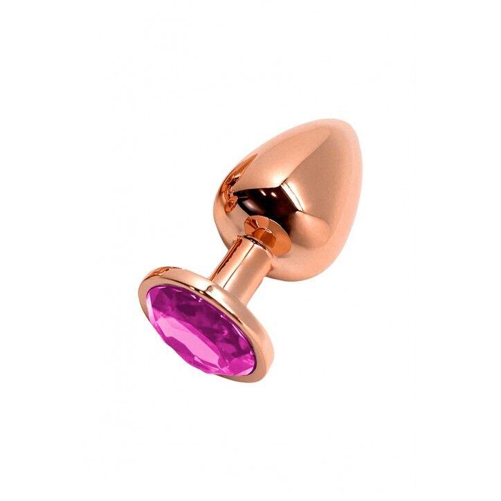 Металева анальна пробка Wooomy Tralalo Rose Gold Metal Plug Magenta S, діаметр 2,8 см, довжина 7 см, фото 1