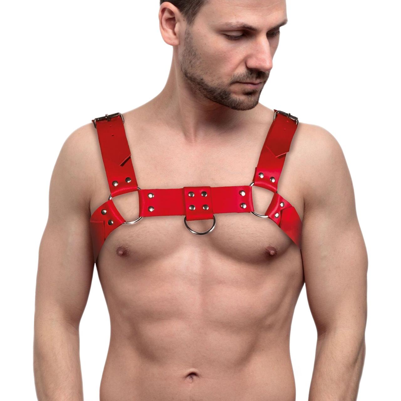 Чоловіча портупея на груди з натуральної шкіри Feral Feelings - Bulldog Harness Red, фото 1