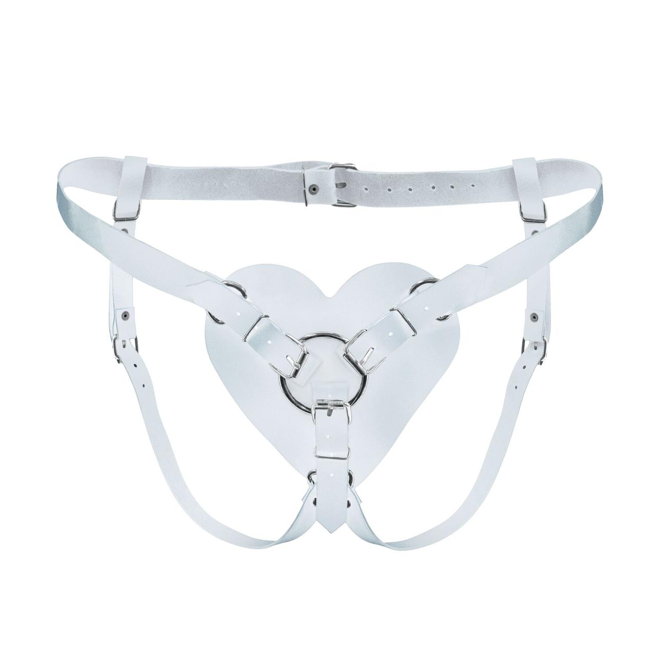 Трусики Серце для страпону з натуральної шкіри Feral Feelings - Hearts Strap-on Belt White, фото 1