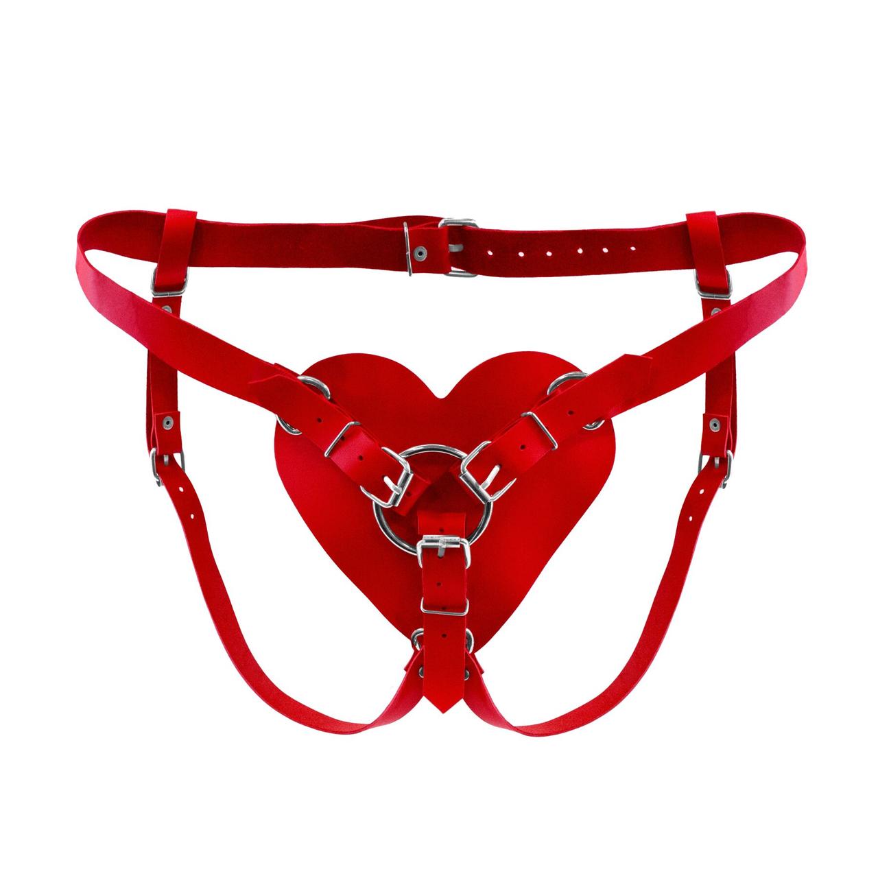 Трусики Серце для страпону з натуральної шкіри Feral Feelings - Hearts Strap-on Belt Red, фото 1