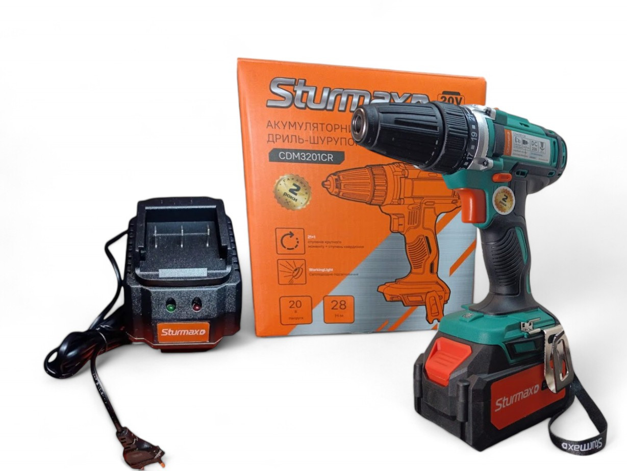 Sturmax CDM3201CR Акумуляторний дрель-шуруповерт 20В (Комплект АКБ 4АЧ + З/П)