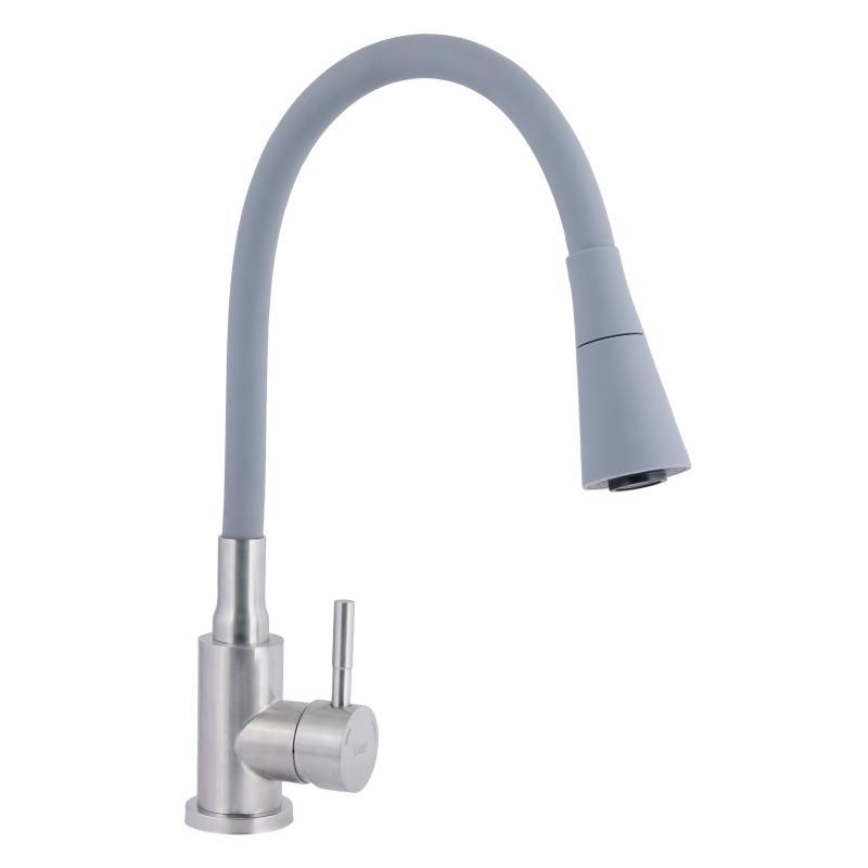 Змішувач для кухні Lidz Aria 015F31 з гнучким виливом (k35) LDARI015F31GNK31871 Grey / Nickel, фото 1
